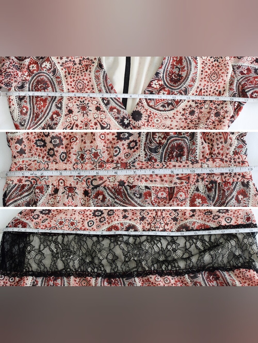 Alice + Olivia Daren Floral Paisley Maxi Dress Tiered Lace Red Black Sz 0 Boho - Picture 14 of 16